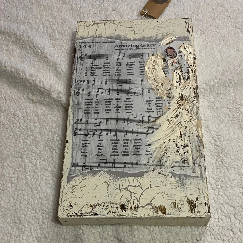 Rustic Angel Hymn Wall Art handmade hand painted NWT